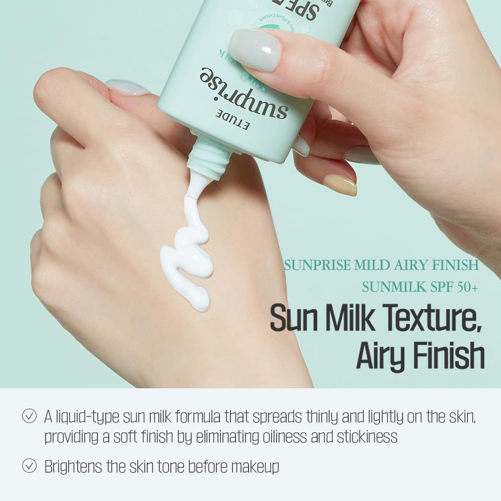 ETUDE Sunprise Sun Milk application base glow demonstrates makeup-friendly priming effect.