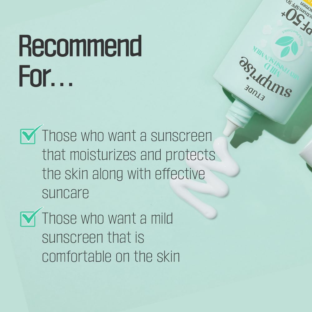 ETUDE Sunprise SPF50+ PA++++ bottle swatch highlights broad protection and quick absorption.