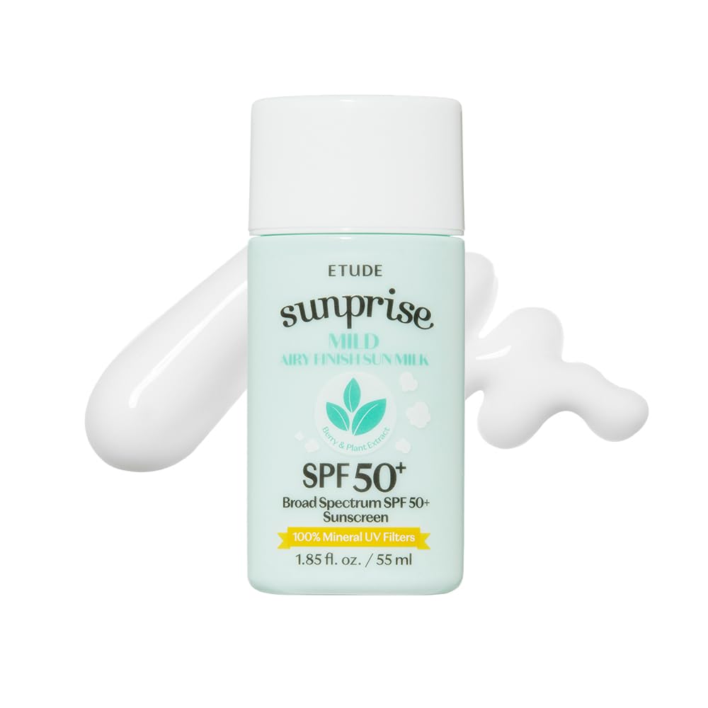 ETUDE Sunprise sunscreen bottle shows a mineral formula for sensitive skin and daily protection.