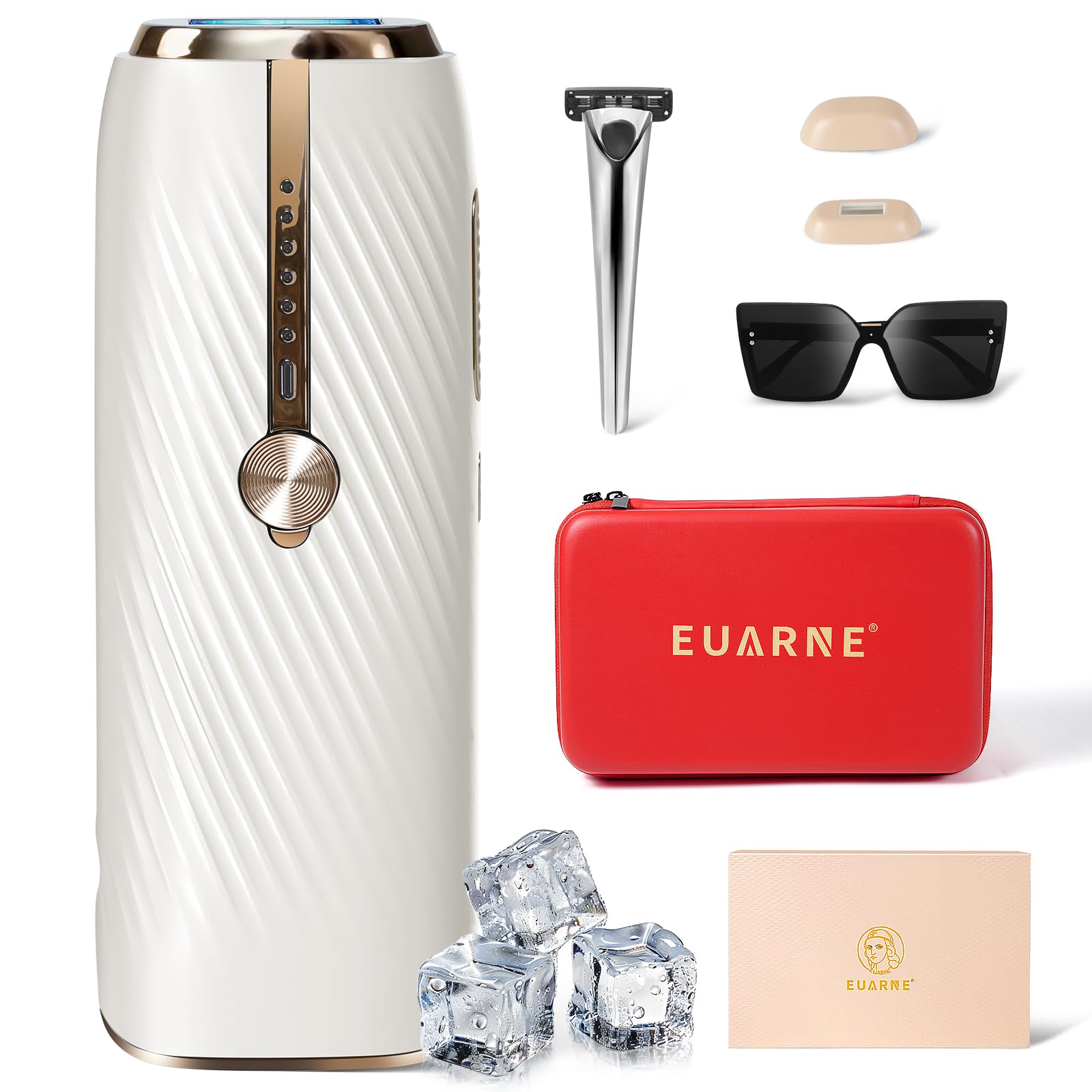 EUARNE laser hair removal device front view in ivory-gold for premium at-home sessions.