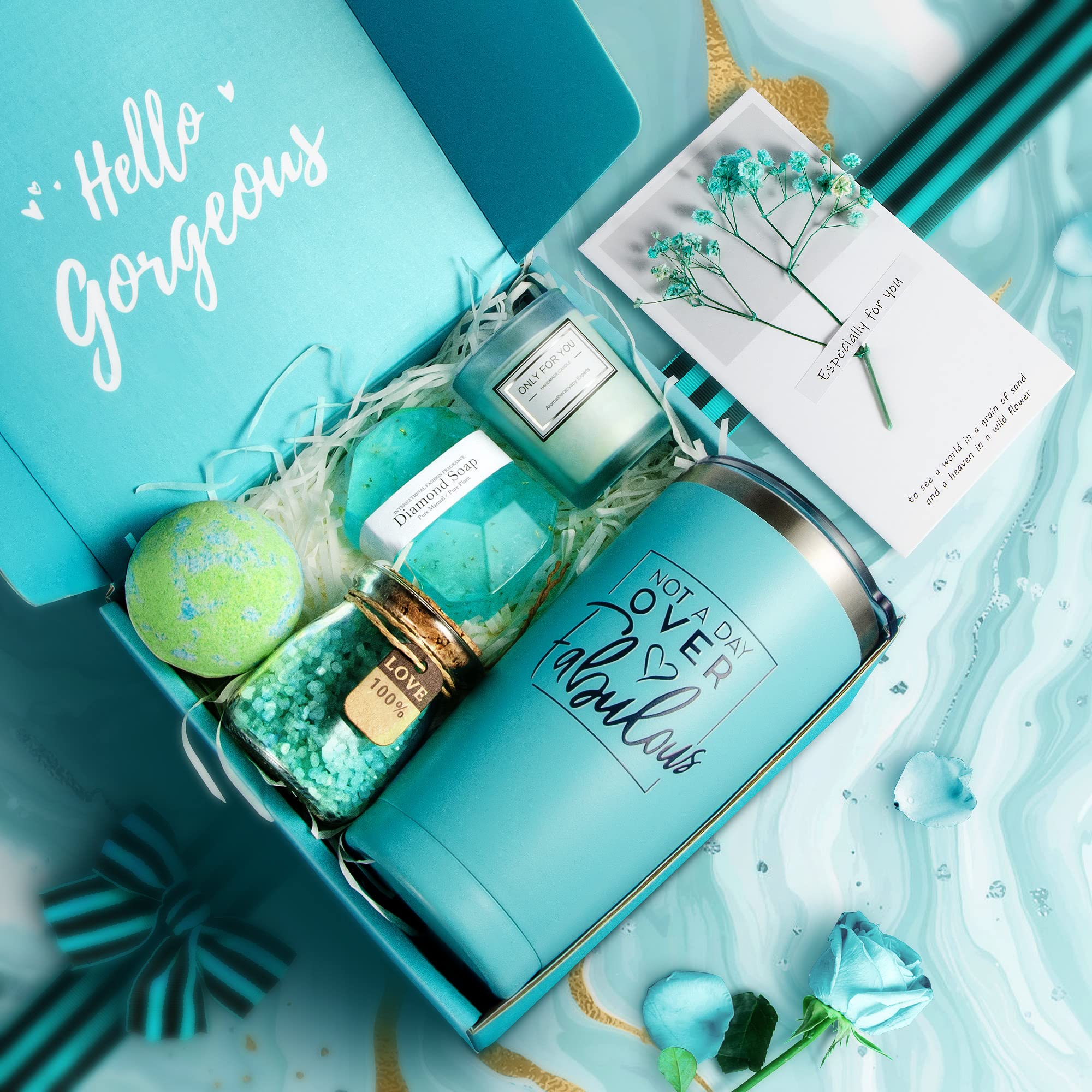 EUASOO spa gift basket tumbler and diamond soap ready for pampering