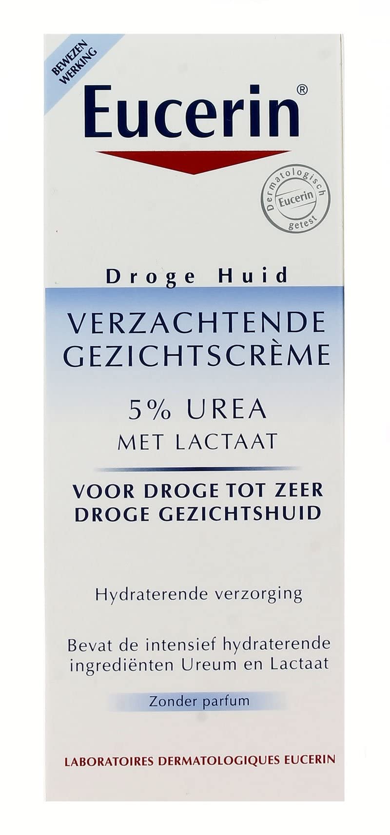 Eucerin 5% Urea application on face demonstrates smoothing and absorption.