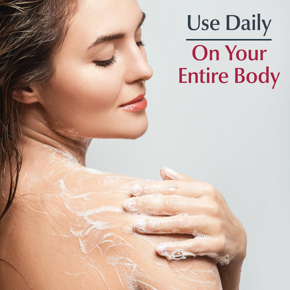 Eucerin Advanced Cleansing bottle on sink suggesting daily use in bathroom routines.