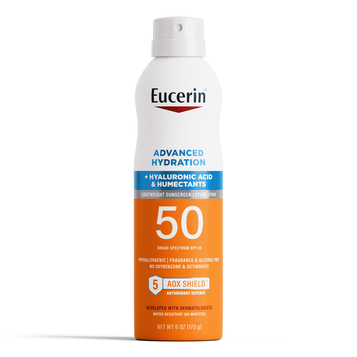 Eucerin Advanced Hydration SPF50 Sunscreen Spray front view for easy full body protection