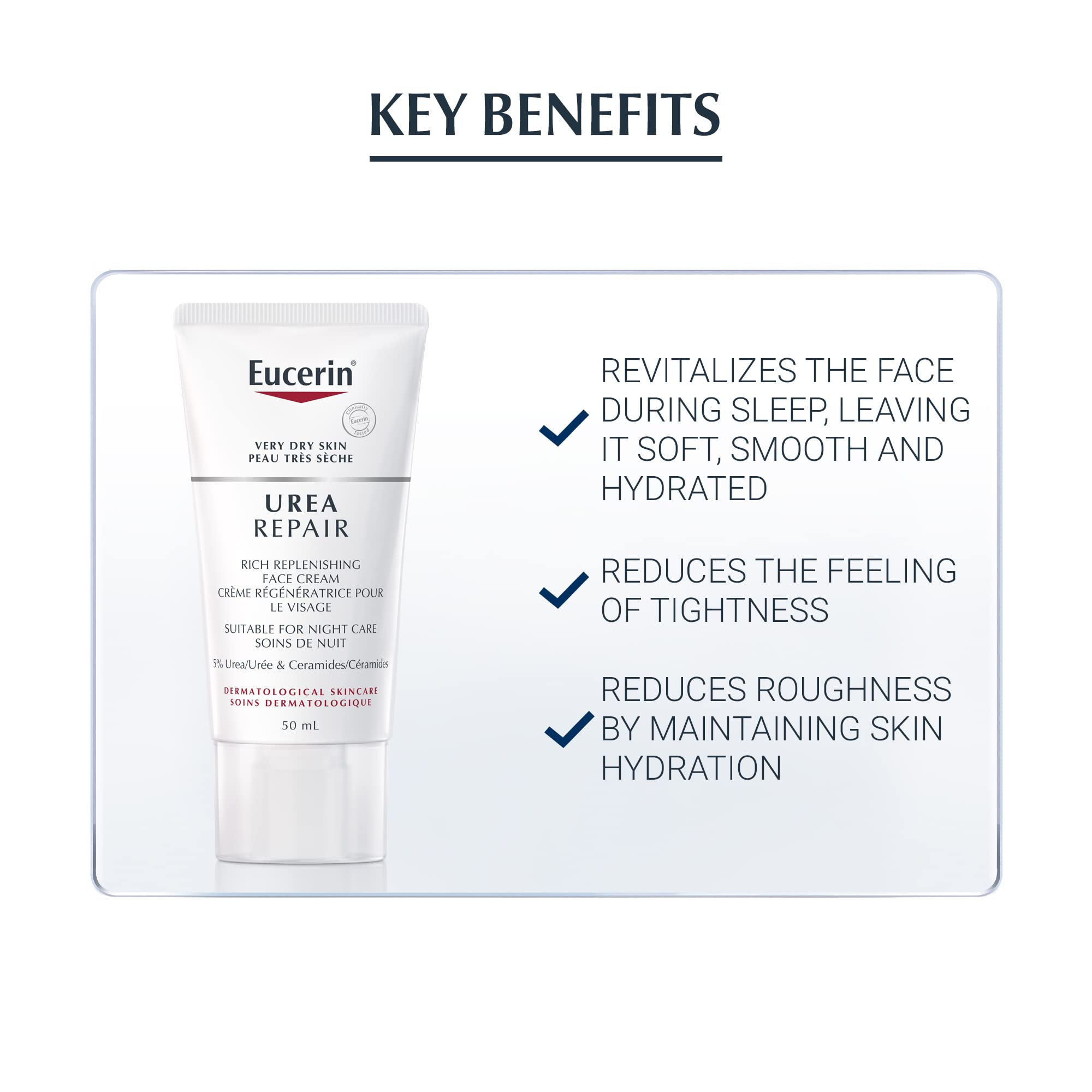 Applying Eucerin cream on clean skin demonstrates non-greasy texture.