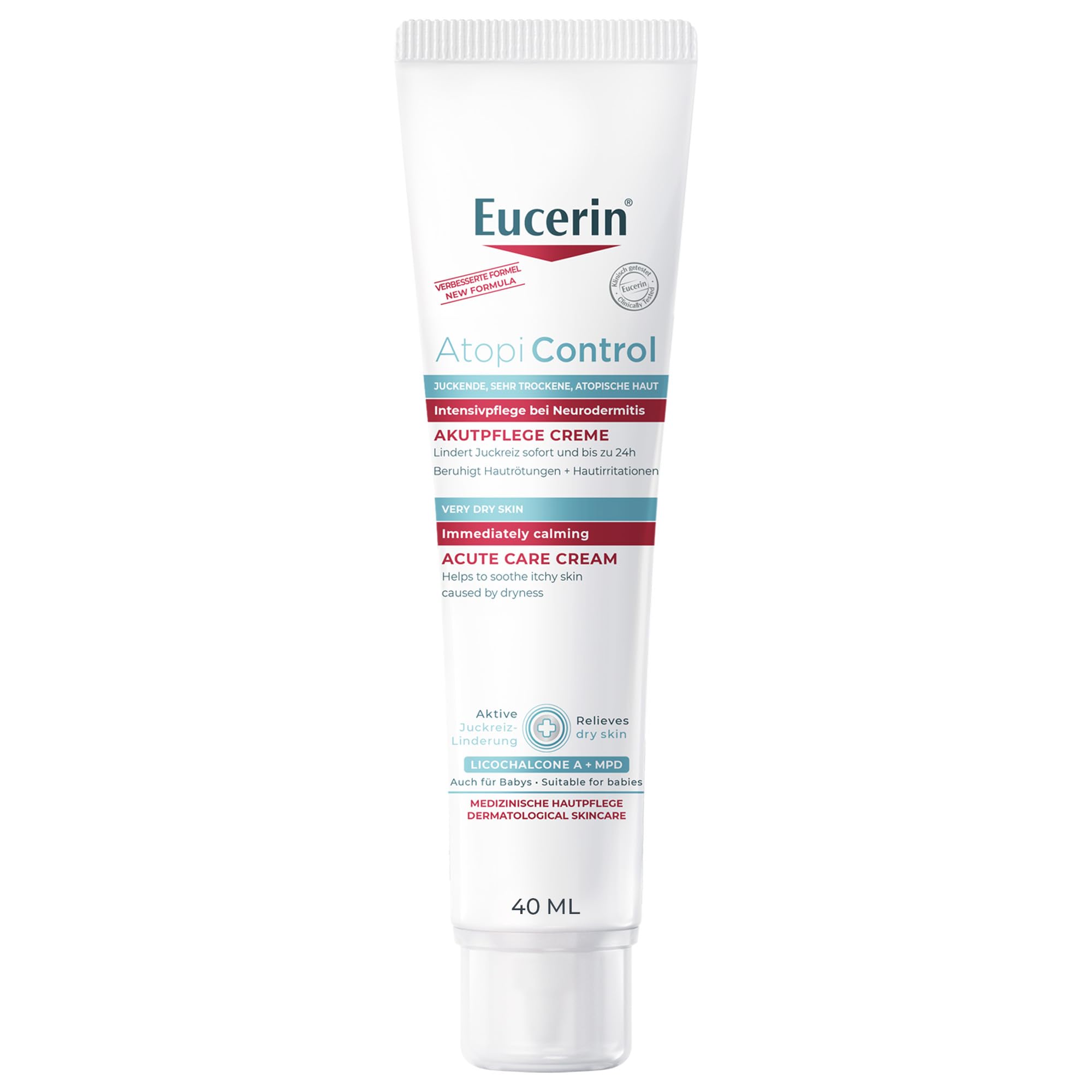 Eucerin AtopiControl Intensive Calming Cream 40ml packshot highlights gentle hydration for sensitive skin