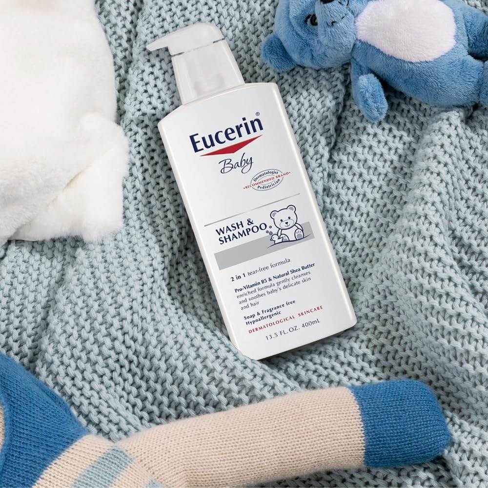 Eucerin Baby Unscented Shampoo lather demonstrates tear-free cleansing for delicate skin.