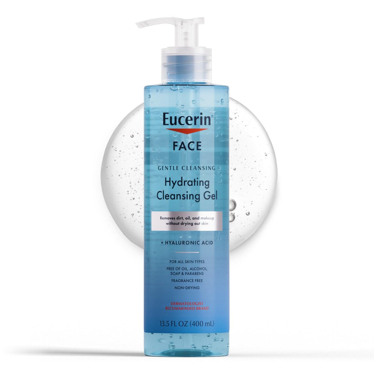 Eucerin: botella con dispensador para uso diario suave en la piel.
