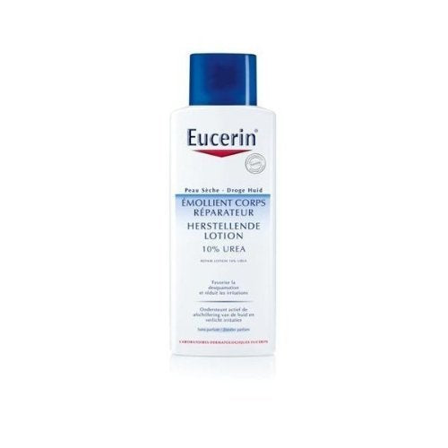 Eucerin bathroom setup with product suggests everyday care and routine.