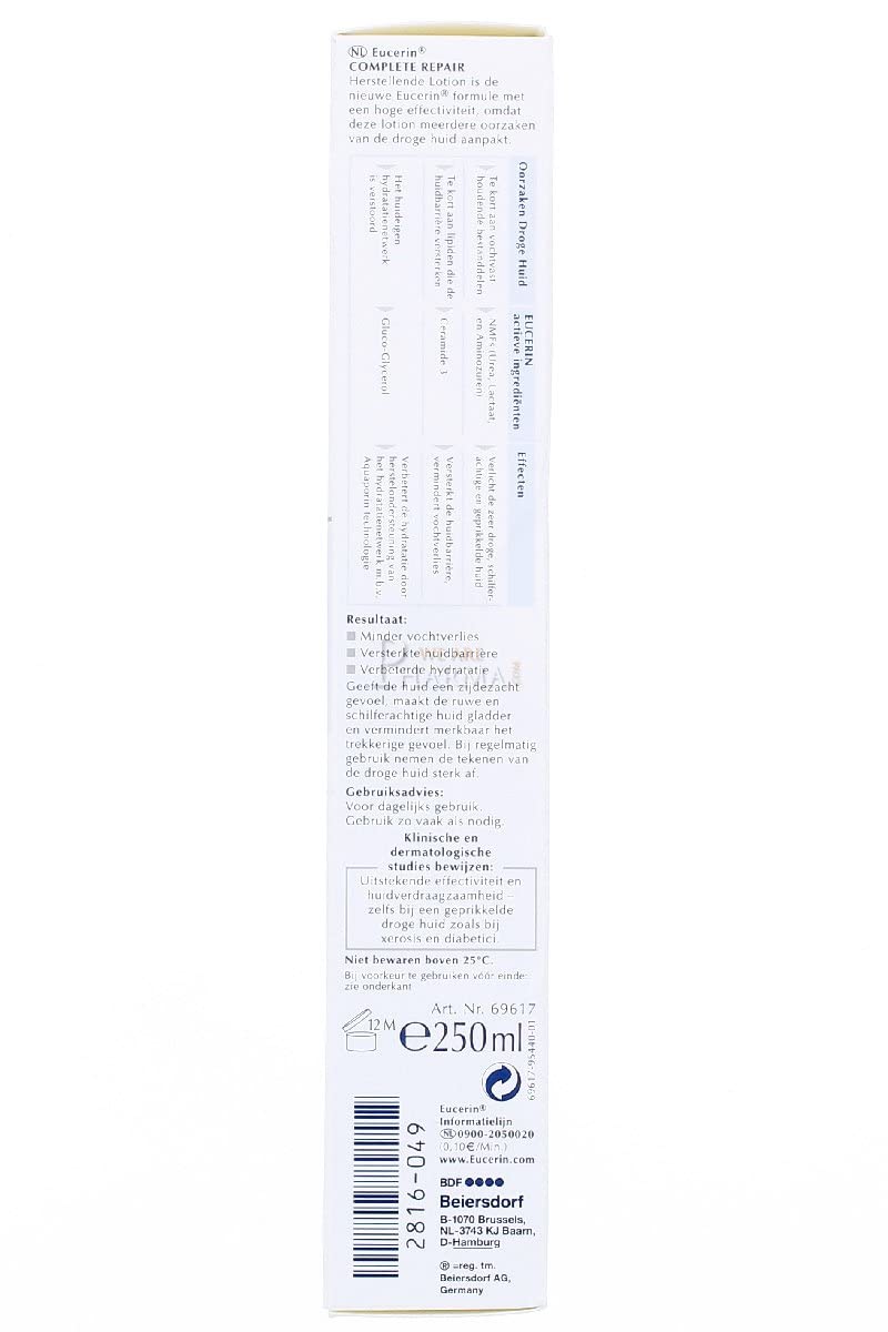 Eucerin Complete Repair cream close-up shows creamy texture absorbing quickly.