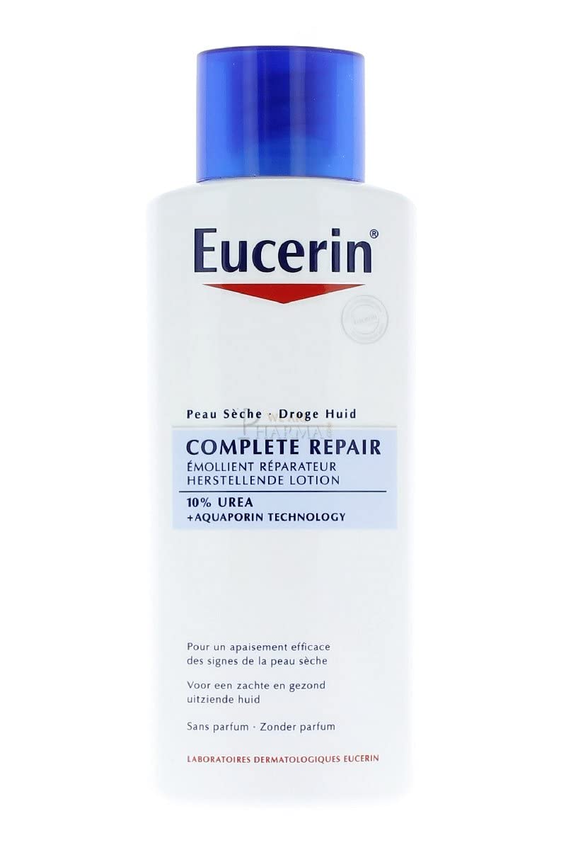 Eucerin 250 ml bottle with pump shows convenient, mess-free application.