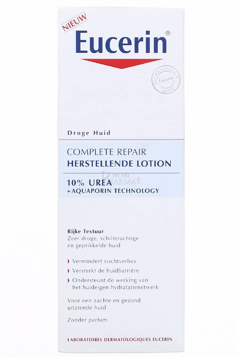 Eucerin label close-up highlights 10 percent urea for smoother, softer skin.