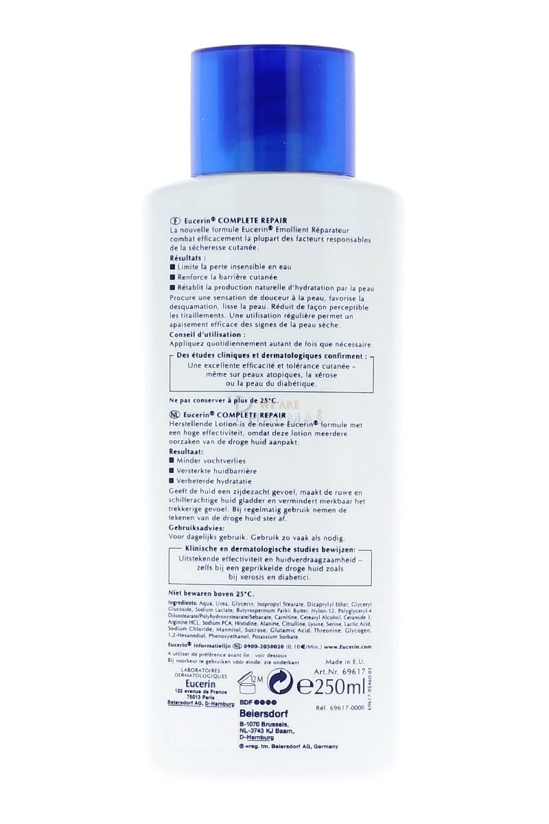 Eucerin rich-texture cream close-up highlights non-greasy finish.