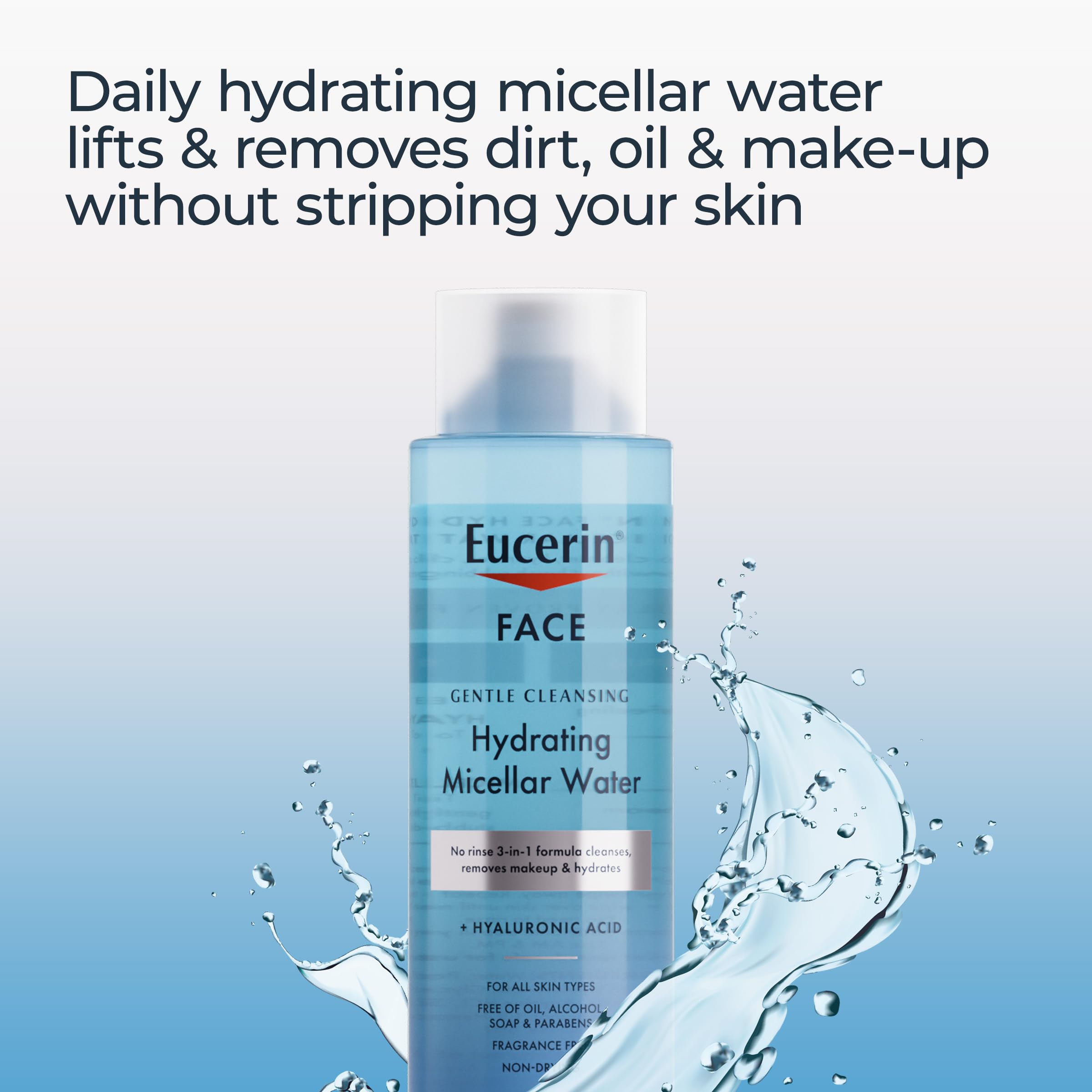 Cotton pad damp with Eucerin micellar water for gentle facial cleansing on the go