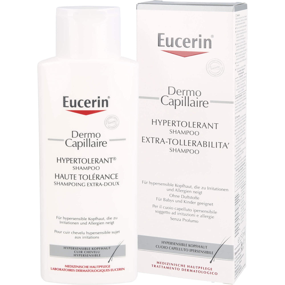 Eucerin Dermo Capillaire Shampoo application demonstrates easy daily use on hair.