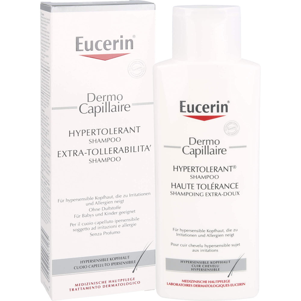 Eucerin Dermo Capillaire Shampoo close-up texture with creamy lather for irritation-prone scalps.