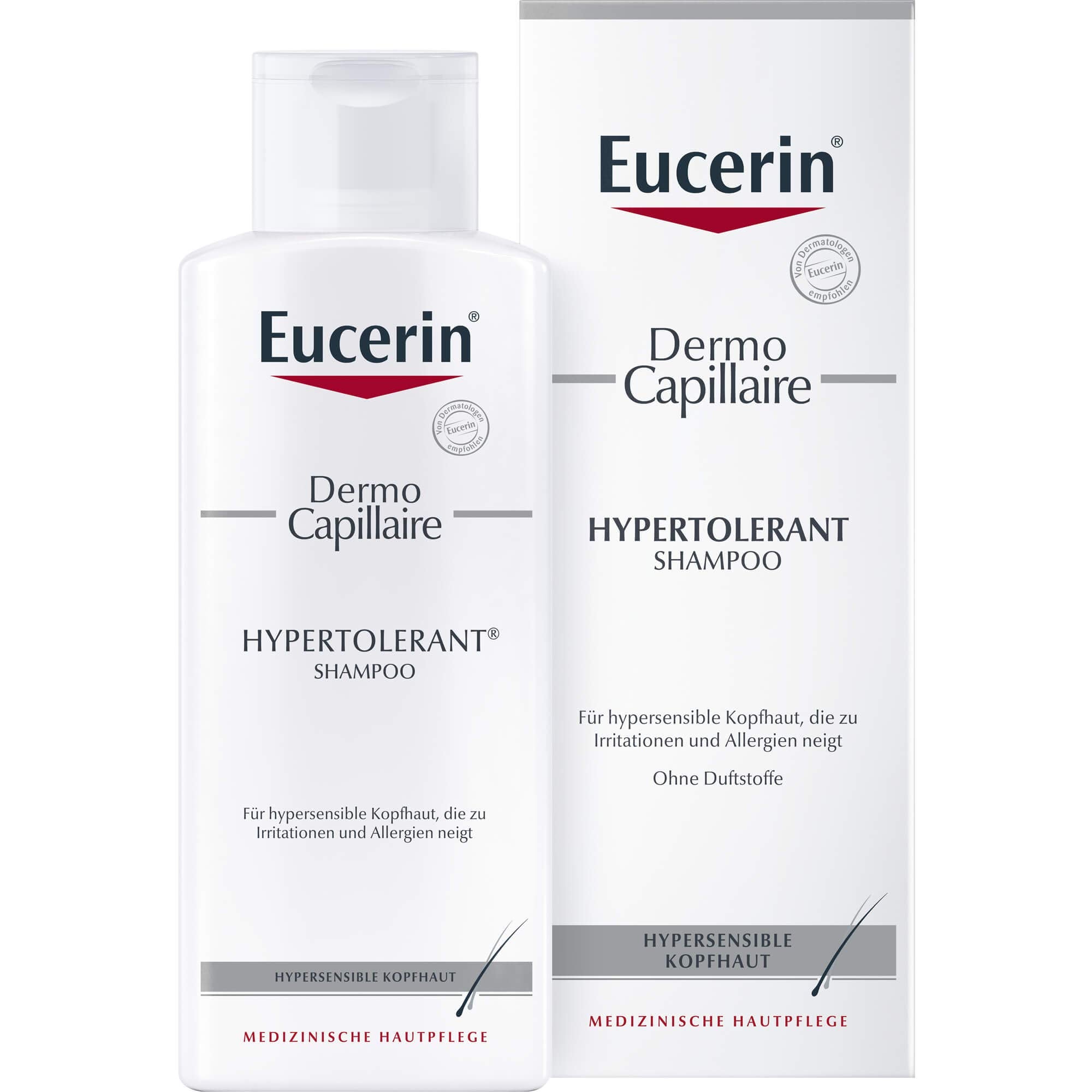 Eucerin Dermo Capillaire Shampoo foam-lather image suggests soothing cleanse.