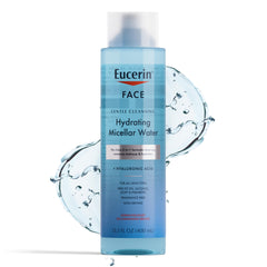 Eucerin Face Gentle Cleansing Micellar Water bottle shown, hydrating while cleansing
