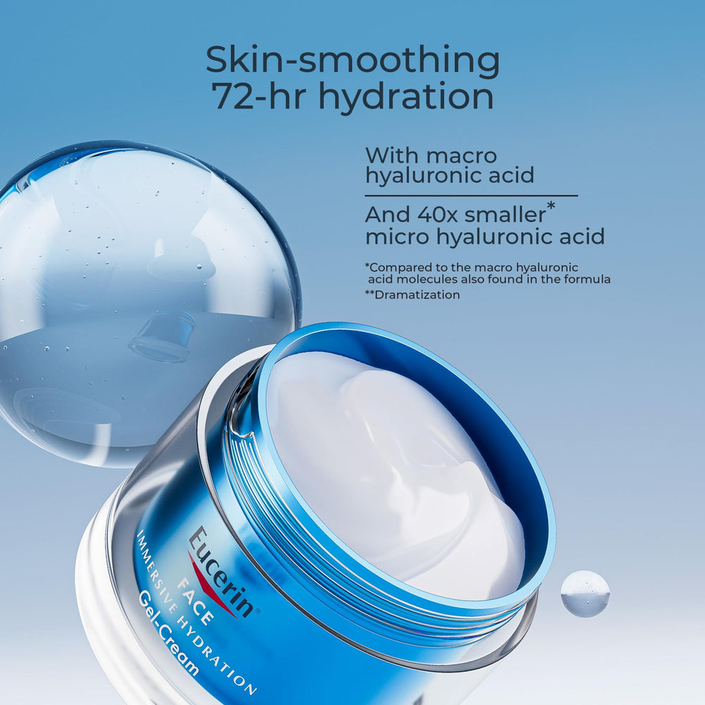 Eucerin Immersive Hydration Night Gel nighttime routine glow with 72-hour moisture retention.
