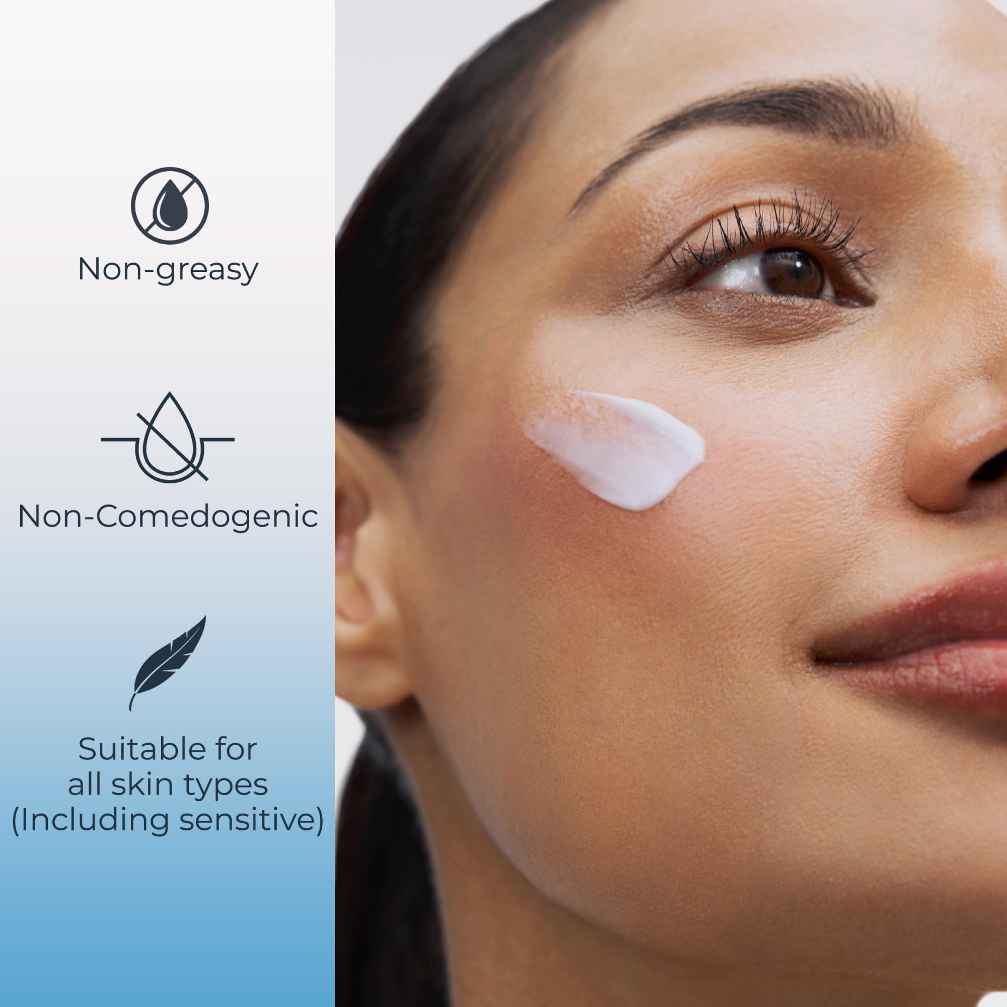 Eucerin Immersive Hydration Night Gel dab-on-face demonstrates fast-absorbing hydration during routine.