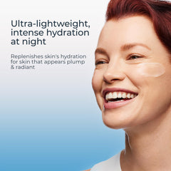 Eucerin Immersive Hydration Night Gel close-up swirls show macro and micro hyaluronic acid.