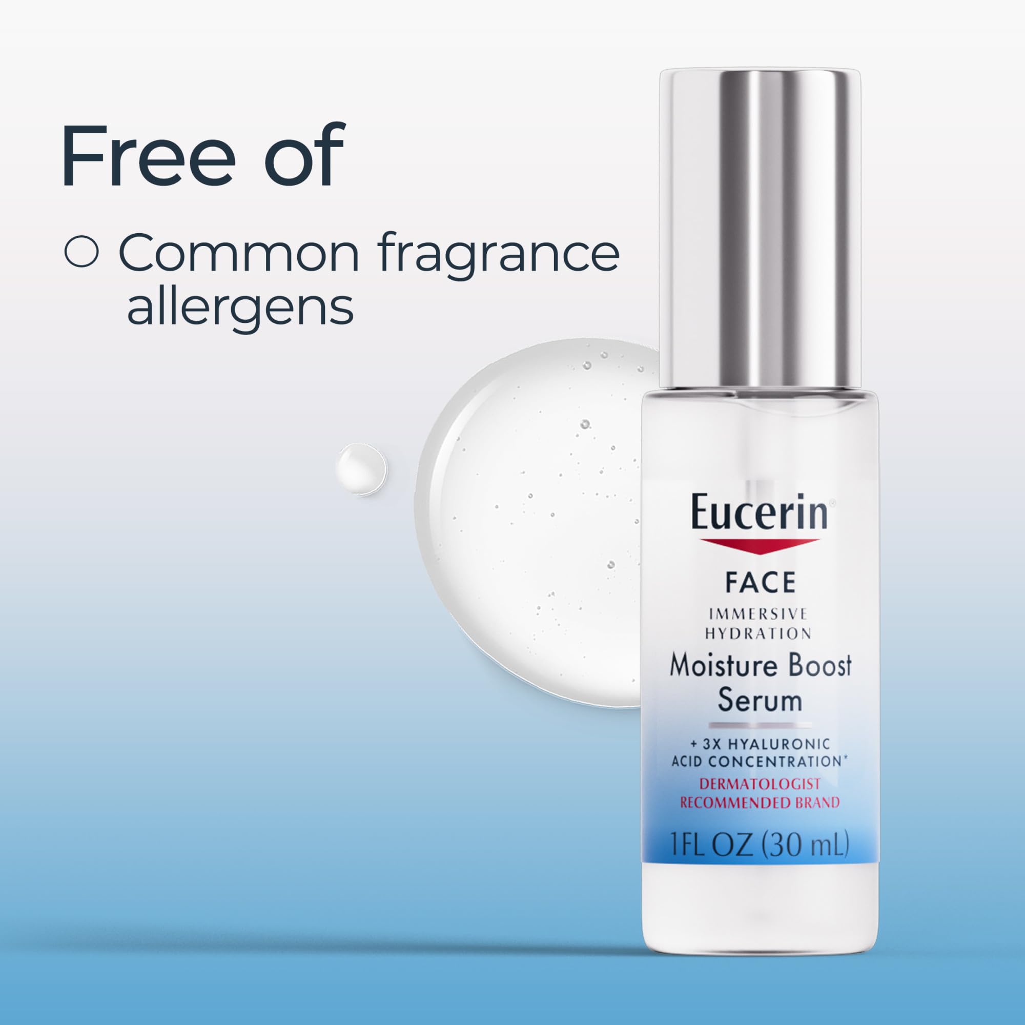 Product bottle with skin-friendly fragrance highlight for Eucerin Immersive Hydration