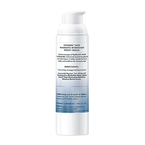 Eucerin night cream texture close-up shows a lightweight, creamy formula.