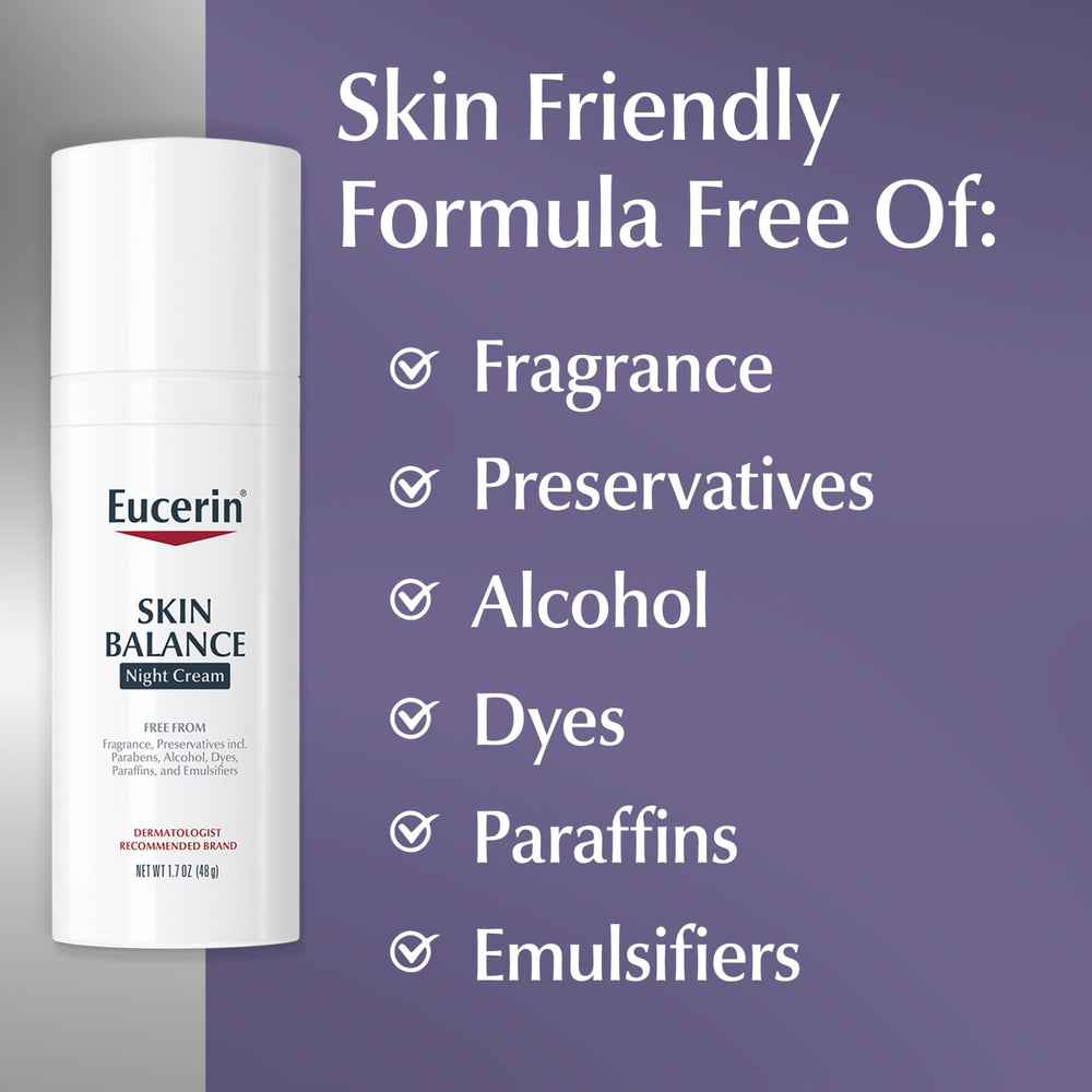 Eucerin Non-comedogenic label on night cream jar, designed not to clog pores.