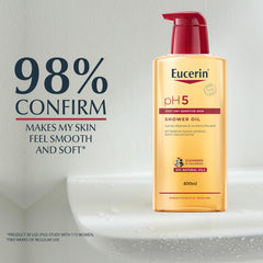 Eucerin pH5 Shower Oil foamy lather shows nourishing texture on skin.