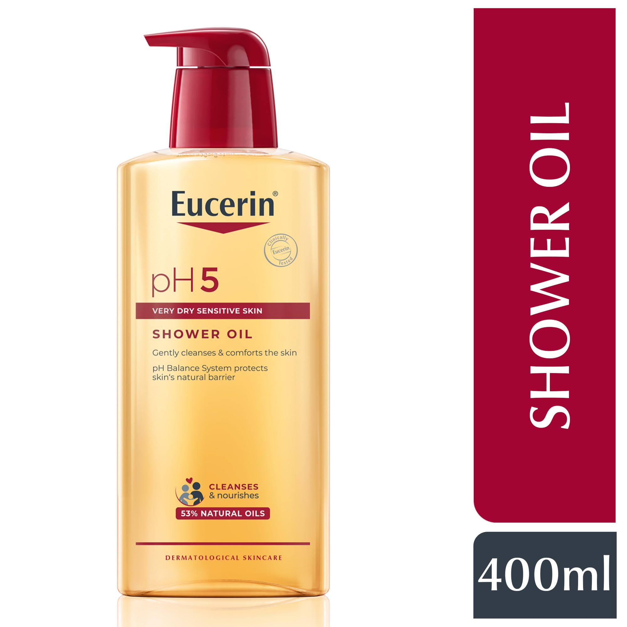 Eucerin pH5 Shower Oil leaves skin soft with a silky finish.