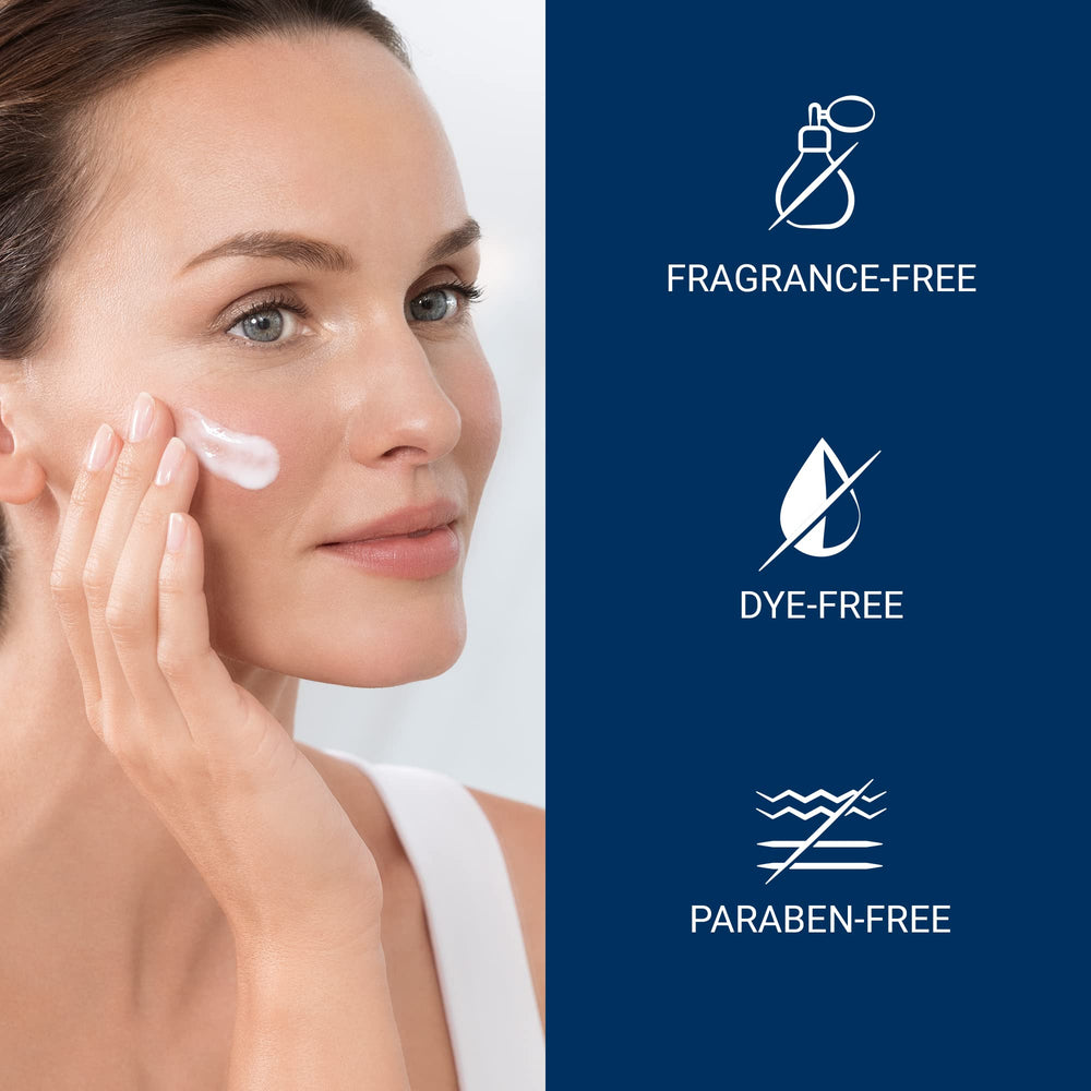 Eucerin sensitive-skin routine with fragrance-free moisturizer in use.