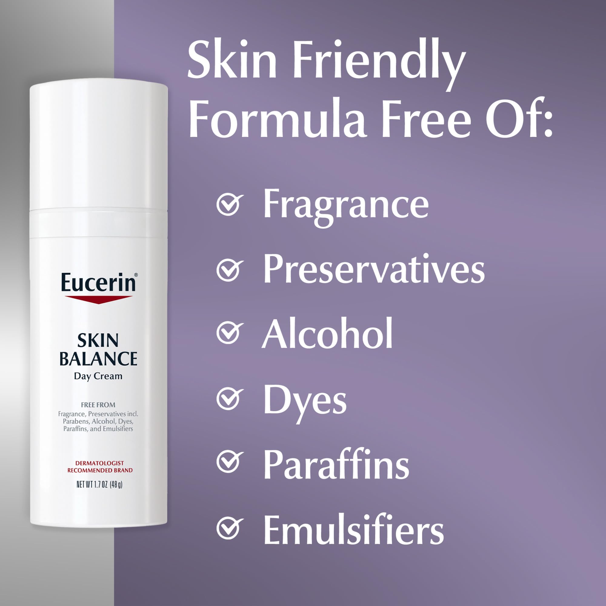 Eucerin Skin Balance Day Cream in airless pump protects formula during use.