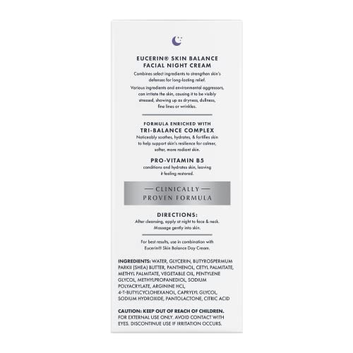 Eucerin Skin Balance Night Cream in hand, creamy texture for restful overnight moisturization.