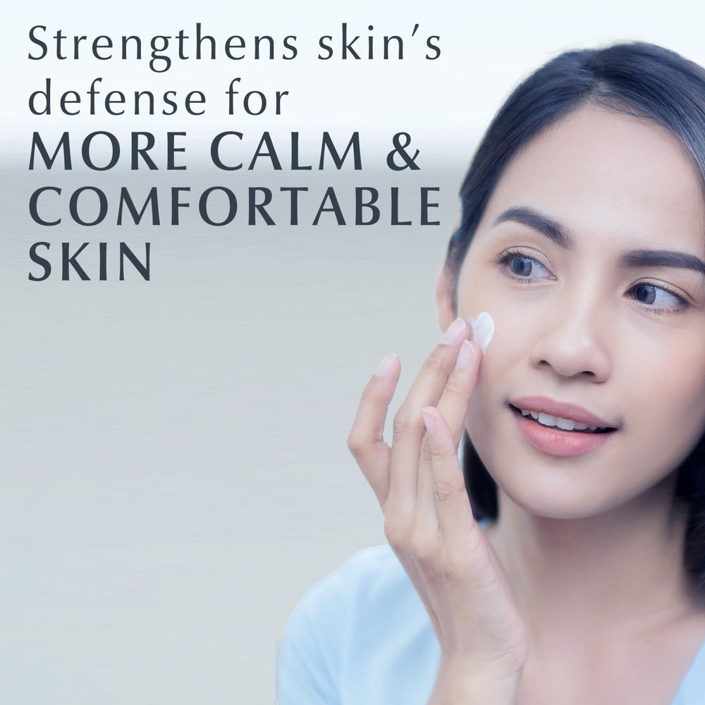 Eucerin Tri-Balance Complex graphic on packaging, highlighting threefold skin-supportive benefits.