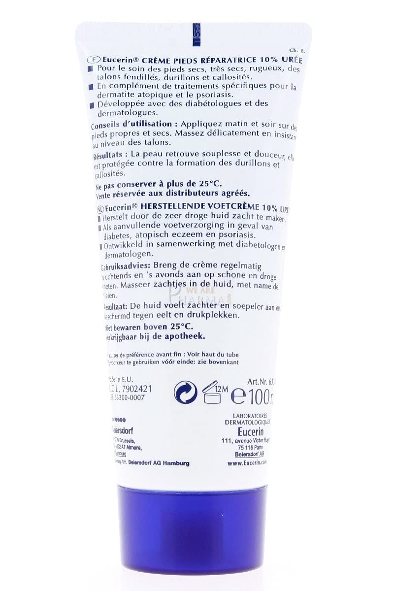 Fragrance-free Eucerin UreaRepair Plus Foot Cream suitable for sensitive skin.
