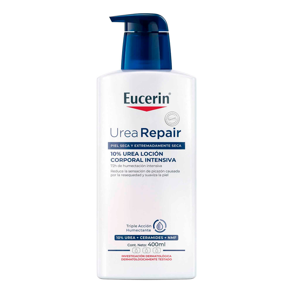 Eucerin Urea Repair Plus Intensive Lotion bottle front showing hydration-friendly texture