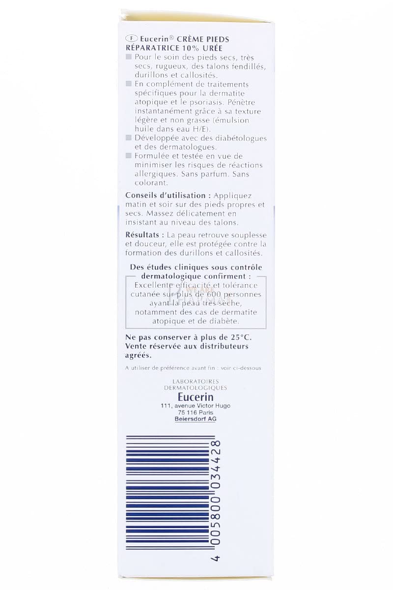 Product packaging of Eucerin UreaRepair Plus Foot Cream for dry skin care