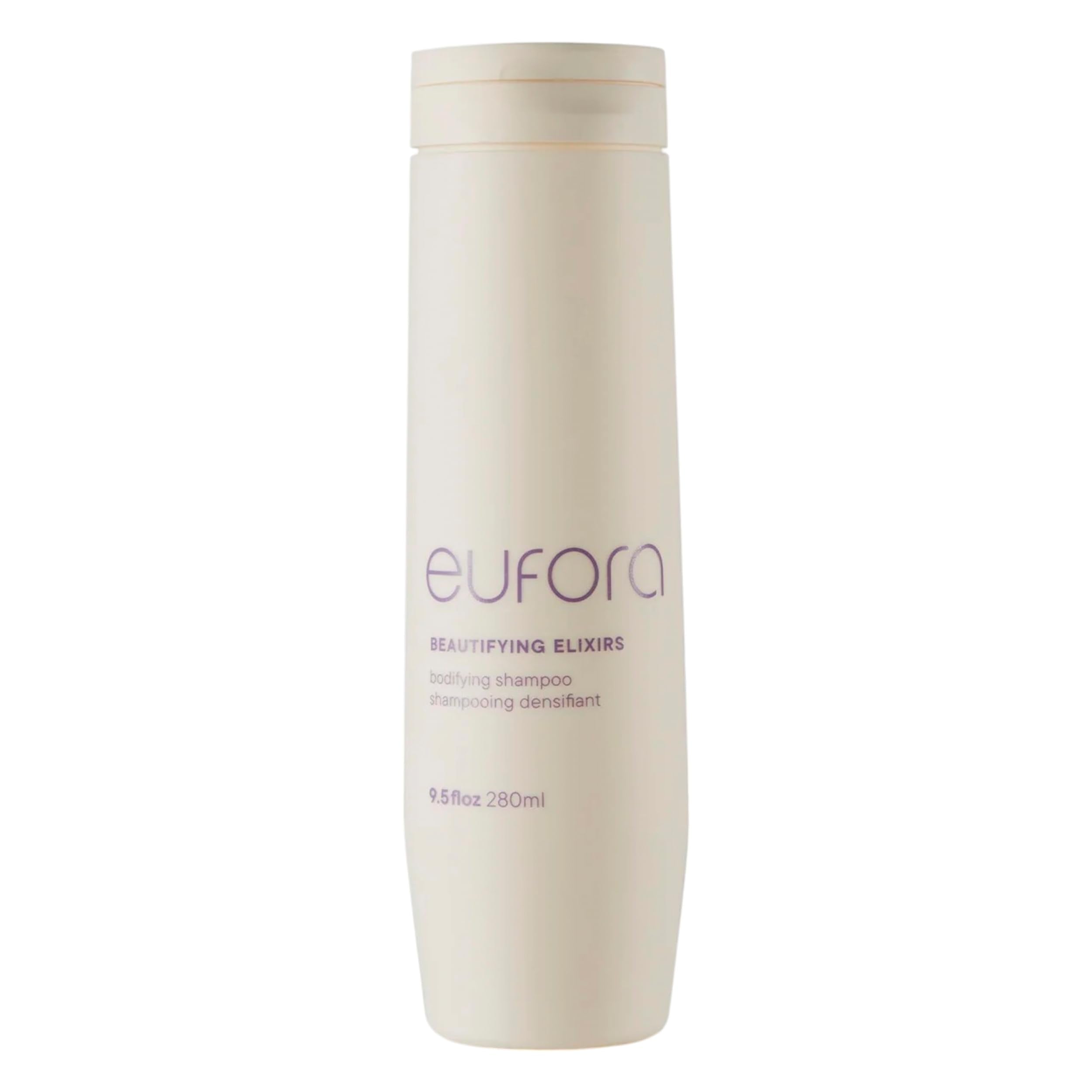 Eufora Beautifying Elixirs Bodifying Shampoo bottle demonstrates color-safe cleansing for vibrant hair
