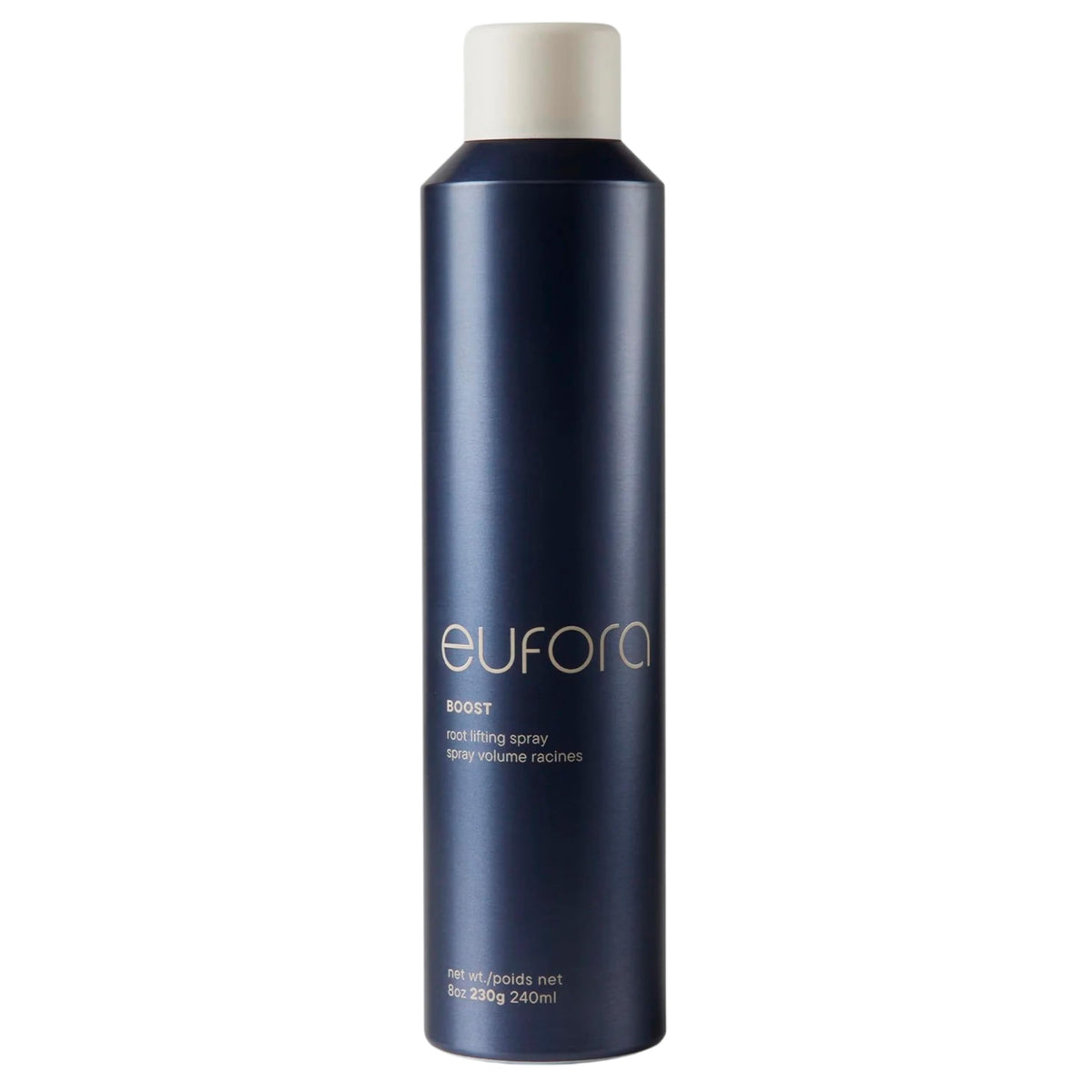 Eufora Boost root lifting spray bottle demonstrates root lift and added body for fuller hair