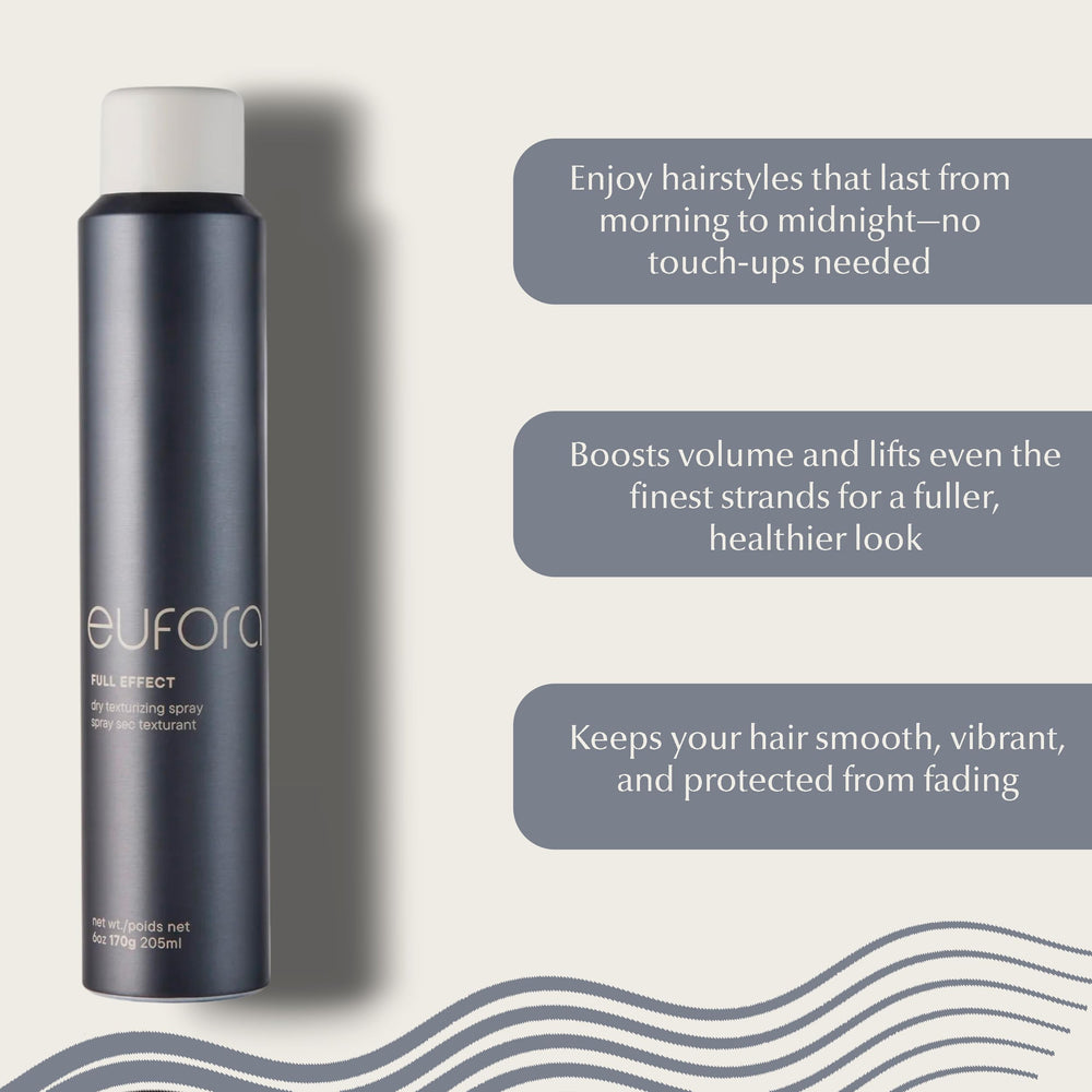 Eufora Full Effect color-protection spray preserves vibrancy while adding texture and lift.