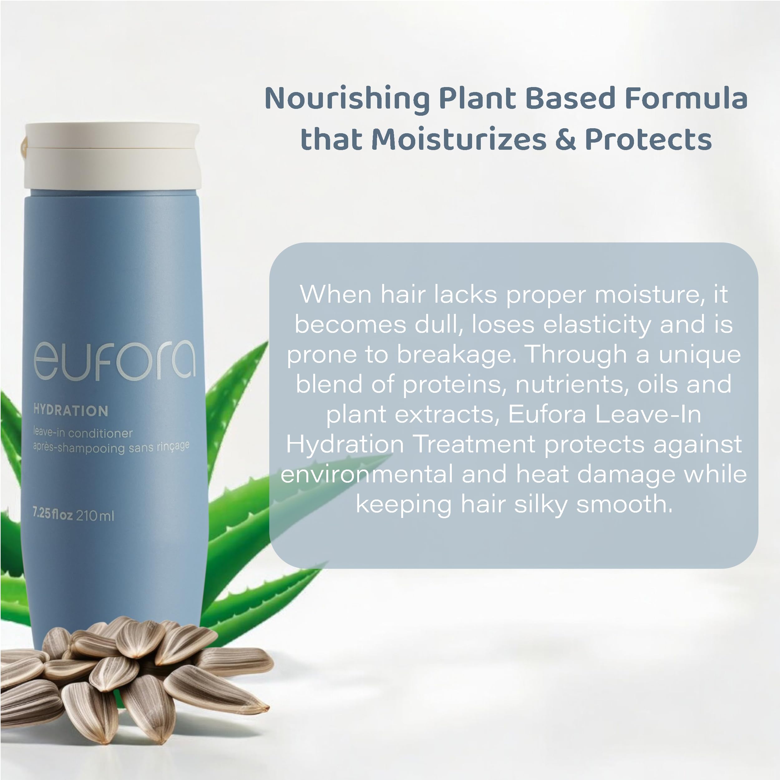 Pump dispenser on Eufora bottle enabling quick, even product application.