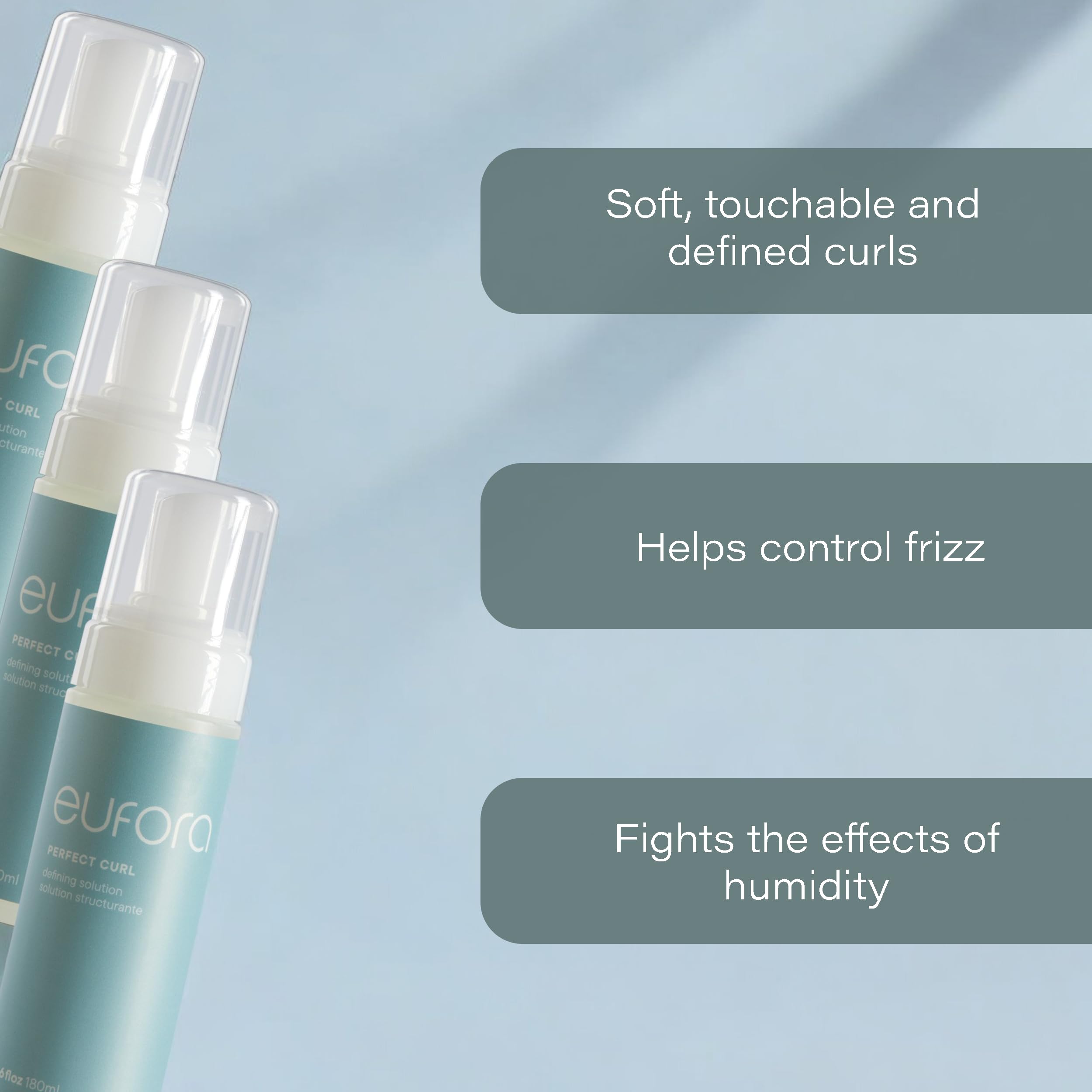 Eufora Perfect Curl Defining Solution foam being dispensed for easy styling.