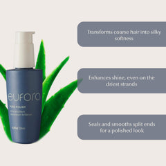 Eufora Pure Polish Shine Emollient provides long-lasting frizz control and humidity resistance