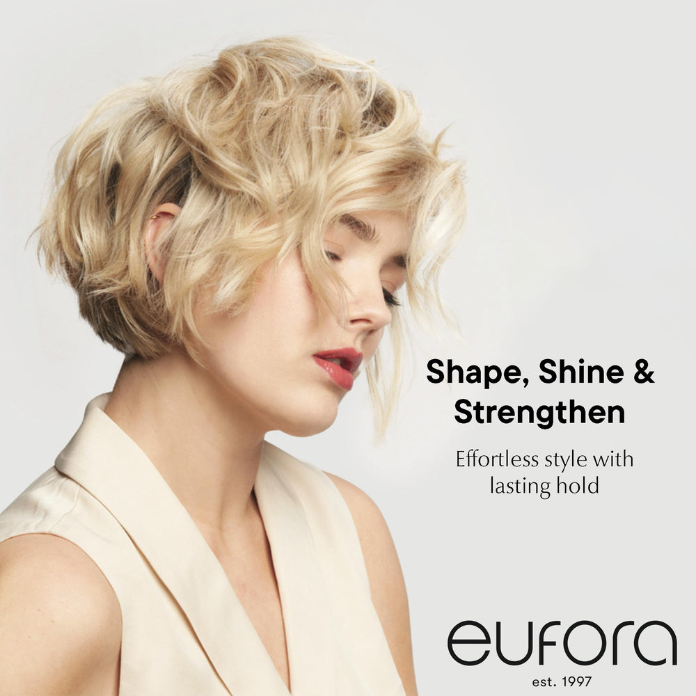 Eufora Sculpture Light Styling Glaze hands applying gel for smooth frizz control.