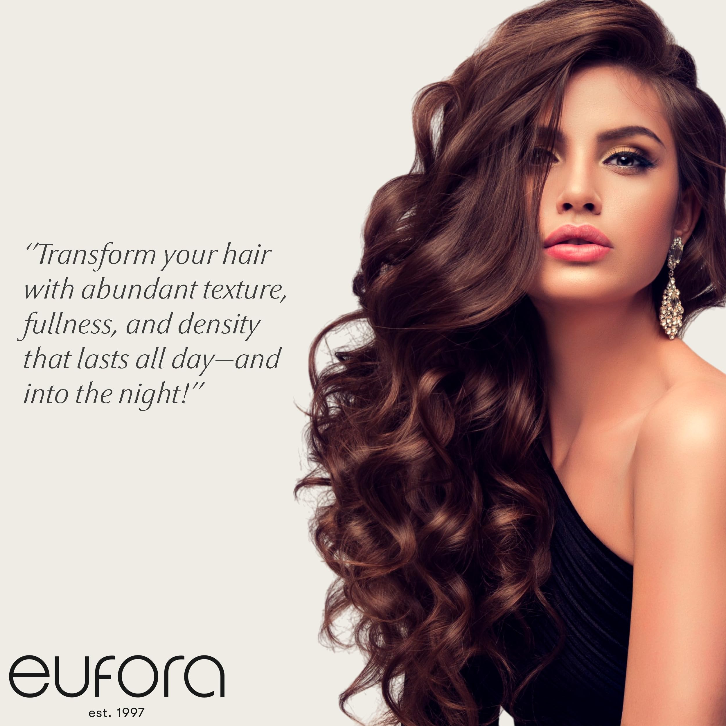 Eufora Texturizing Spray anti-frizz formula tames flyaways for polished style.
