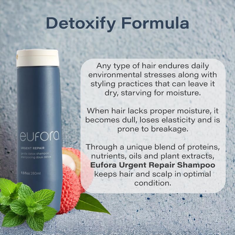 Eufora Urgent Repair Gentle Detox Shampoo action on scalp removing residue and impurities