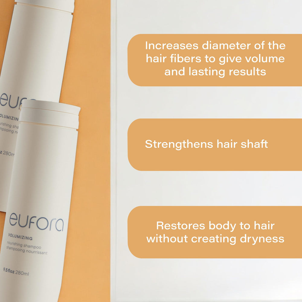 Eufora Volumizing Nourishing Shampoo lather demonstrates cleansing for volume.
