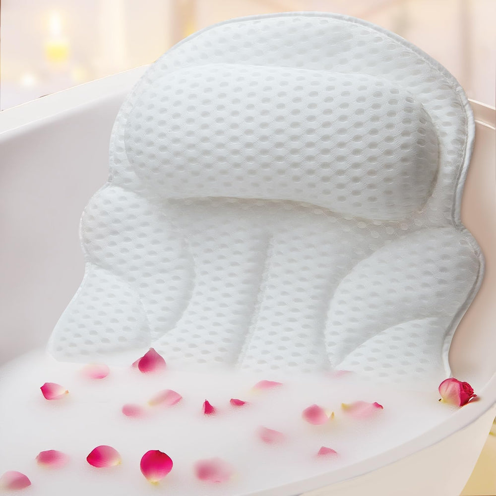 EULAXLAB bath pillow ergonomic head-neck-back support for a deeper, more relaxing soak.