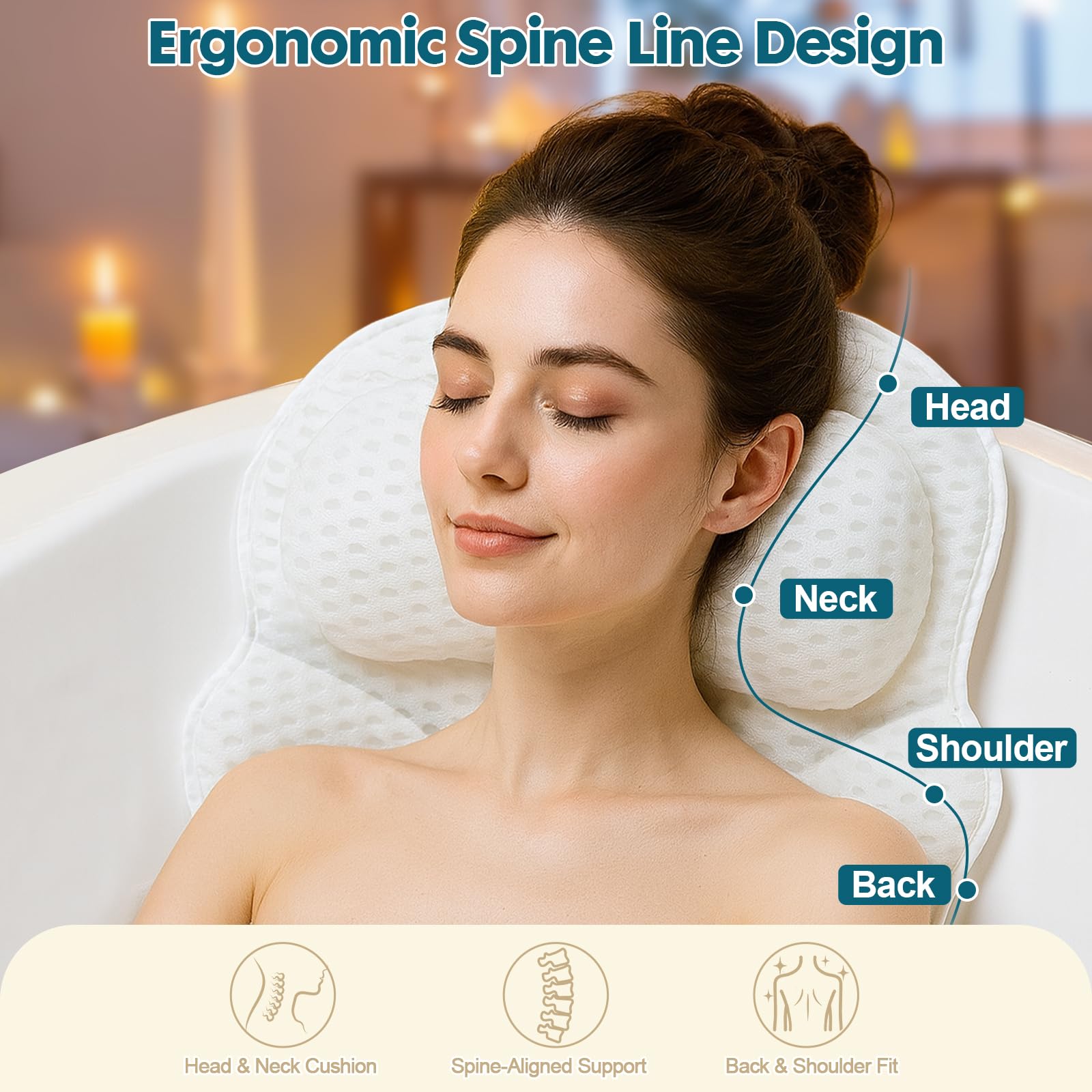 EULAXLAB-bath-pillow extended-wing-design provides shoulder comfort and full tub edge coverage.