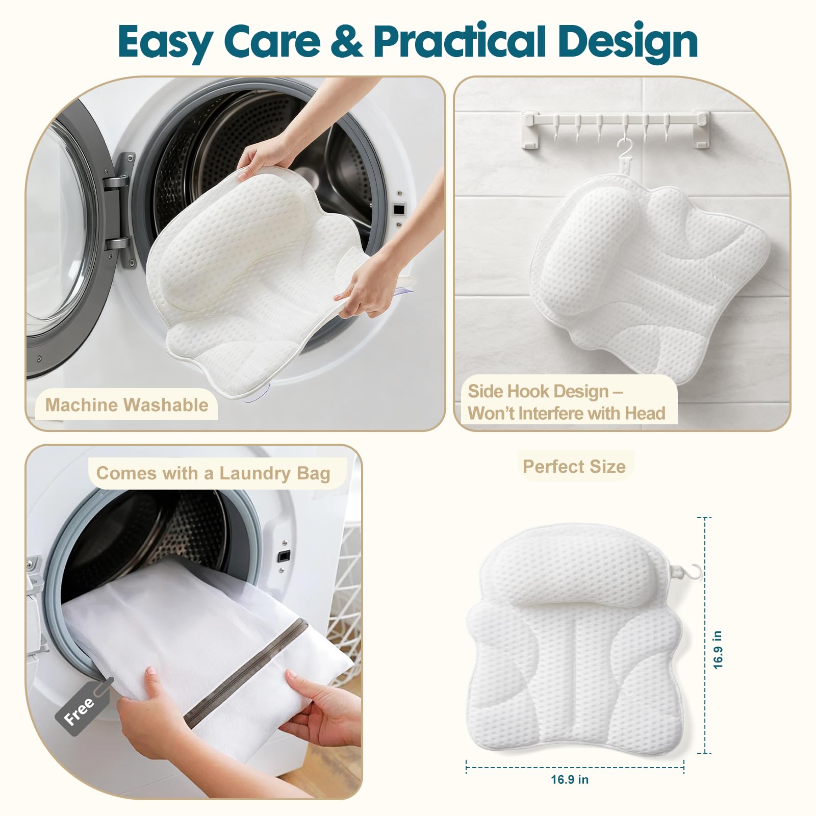 EULAXLAB bath pillow includes a protective laundry bag for easy care.